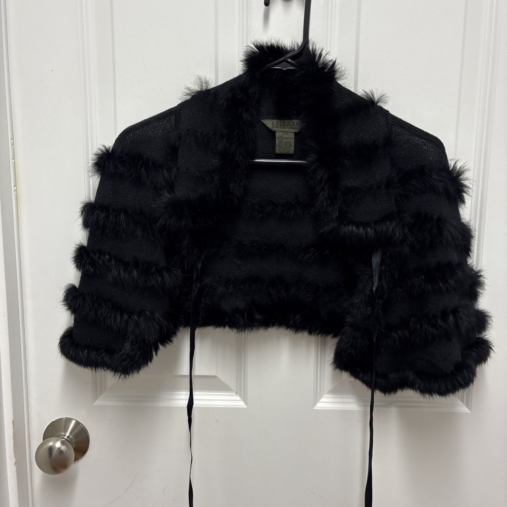 John Paul Richard Woman's Black Tiered Rabbit Fur Shawl